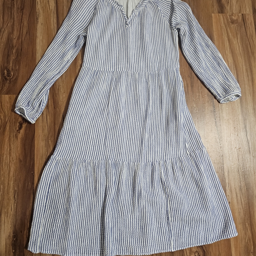 Anthropologie beachlunchlounge Blue and White Striped Long Sleeve Dress Small